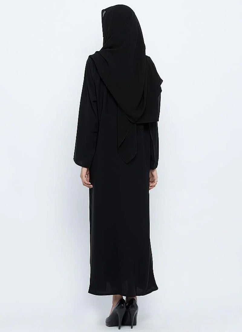 Circular Collar Black Stylish Abaya 0117-P