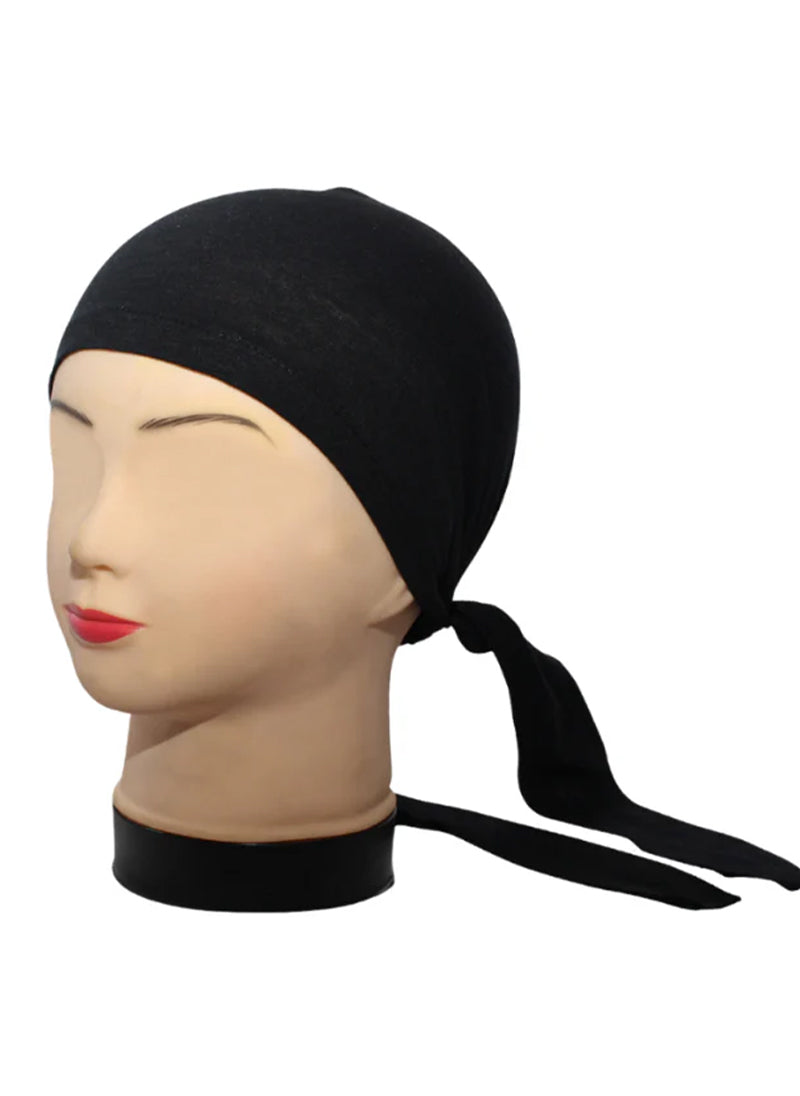 Black Plain Tie Bonnet Cap for Hijabs