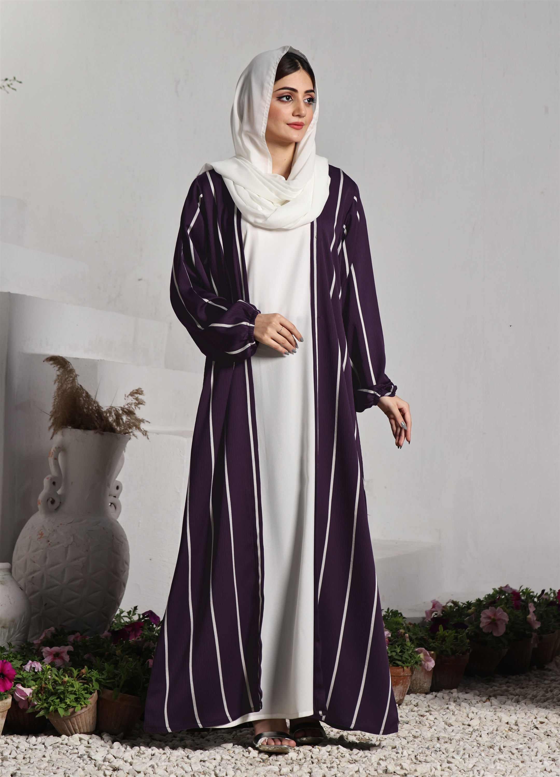 Front Close Double Breast Zoom Fabric Purple Abaya (0122-P-712)