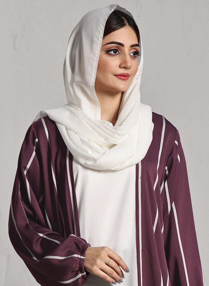 Front Close Double Breast Zoom Fabric Maroon Abaya (0122-P-712)