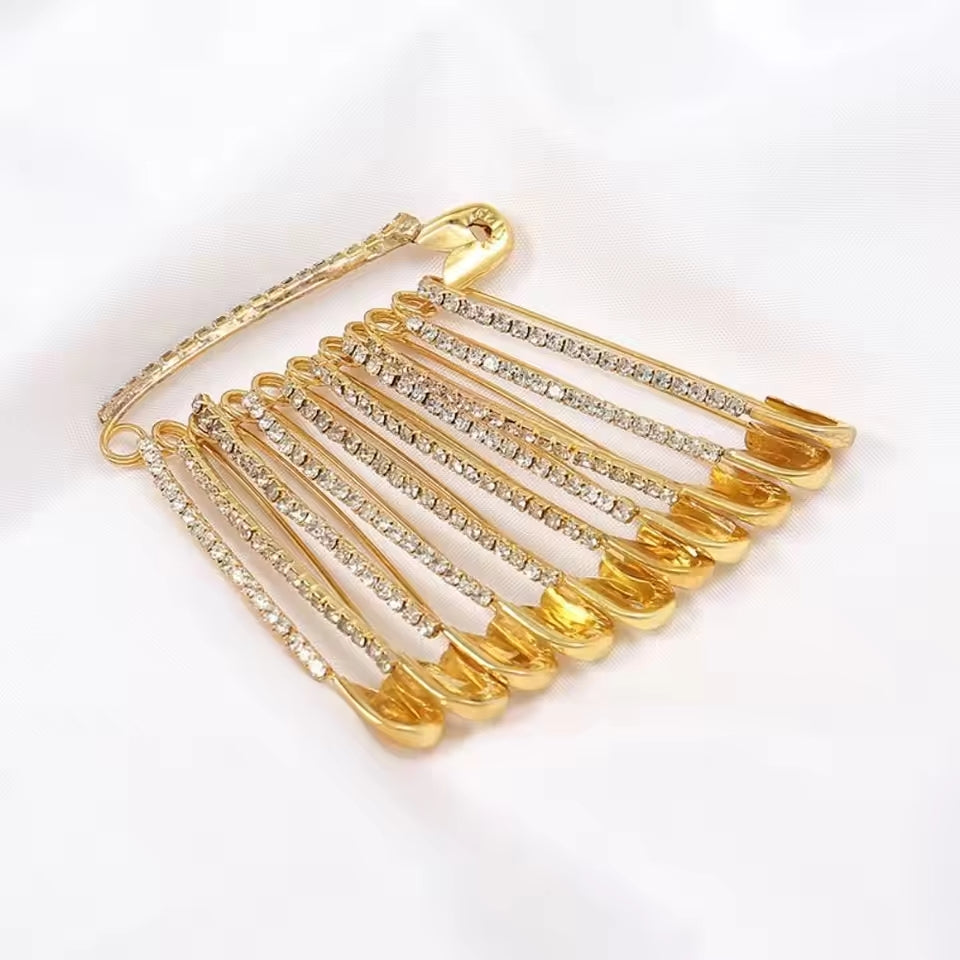 Golden Safety Pins Diamond Stone