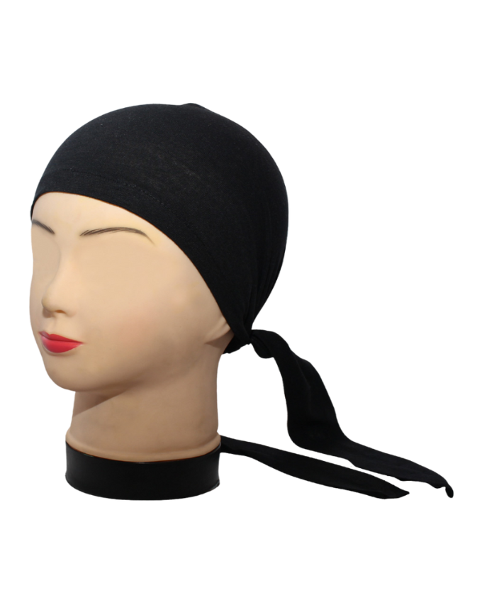 Black Plain Tie Bonnet Cap for Hijabs