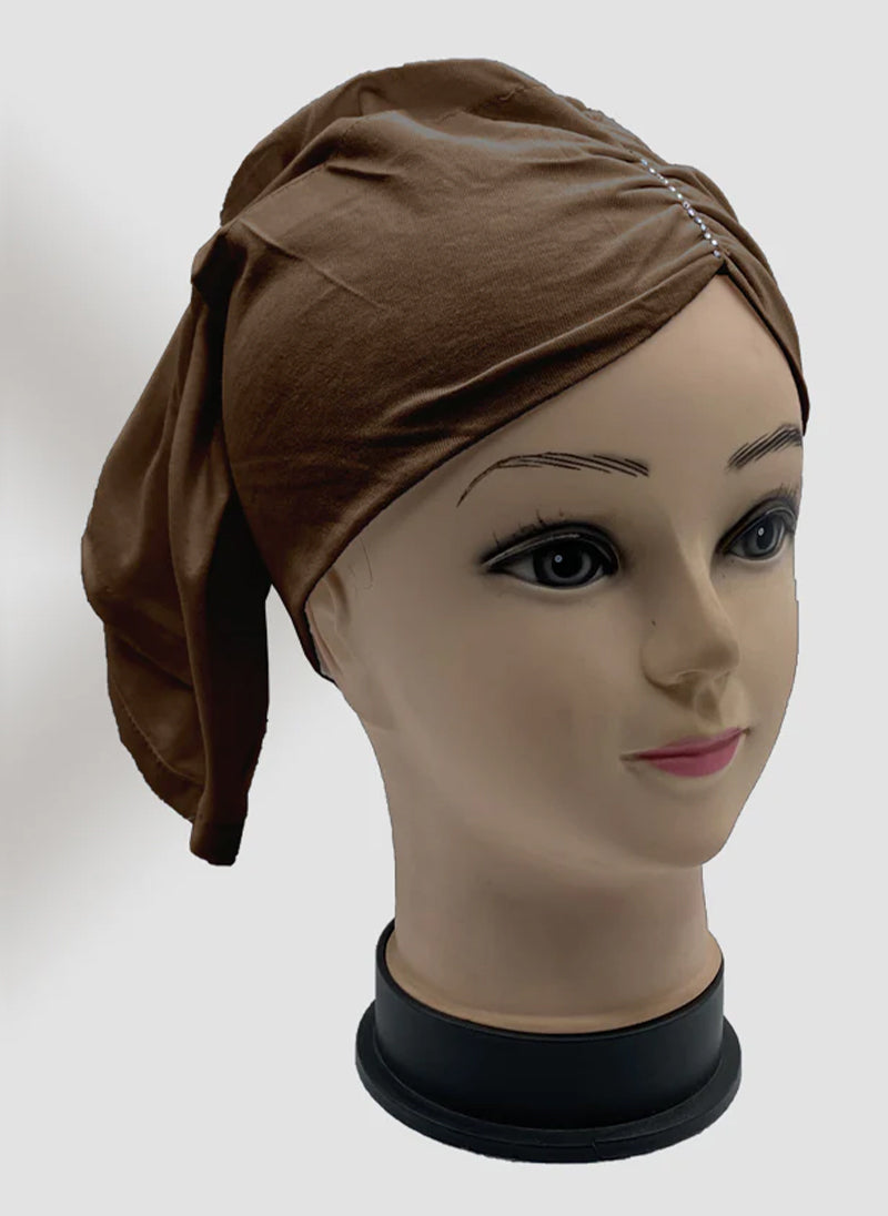 Brown Side Parting Hijab Cap Stone