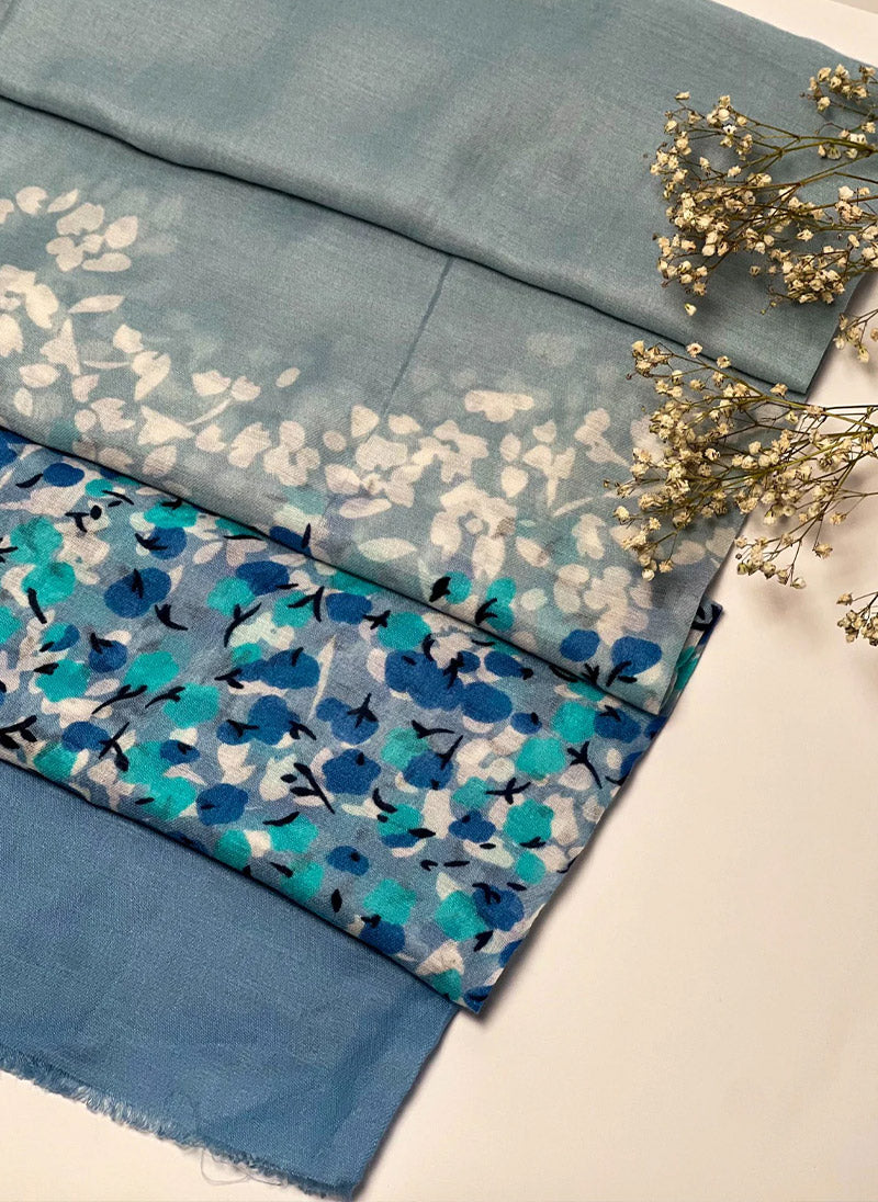 Floral Printed Hijab-Blue
