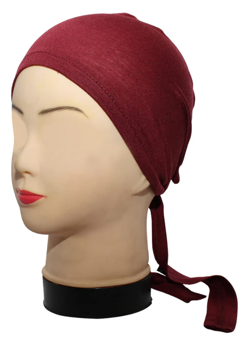 Maroon Plain Tie Bonnet Cap for Hijabs