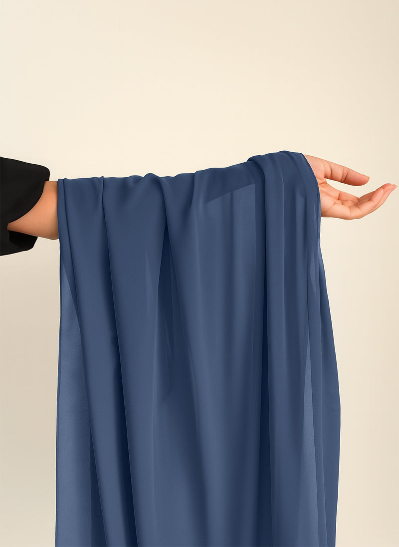 Royal Blue Plain Chiffon Scarf