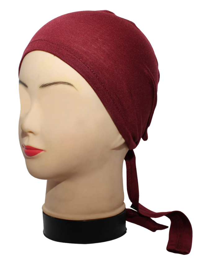 Maroon Plain Tie Bonnet Cap for Hijabs