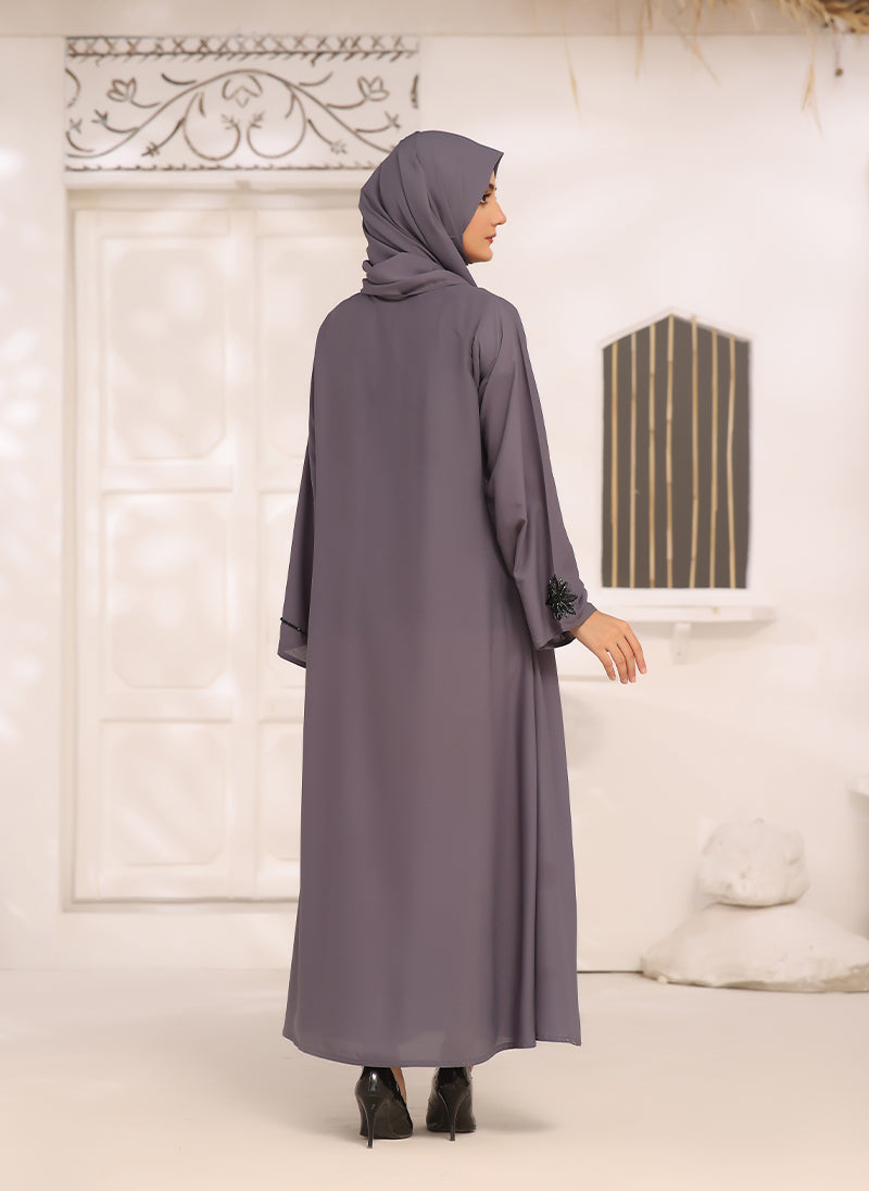 Double Georgette Front Open Stone Work Abaya
