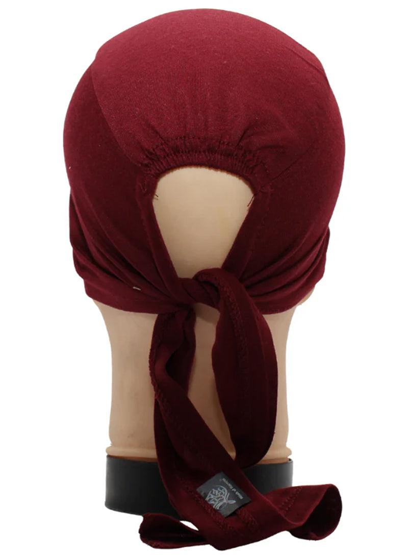 Maroon Plain Tie Bonnet Cap for Hijabs