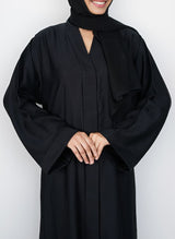 Black Hidden Placket Front Open Nida Abaya 0116-PR