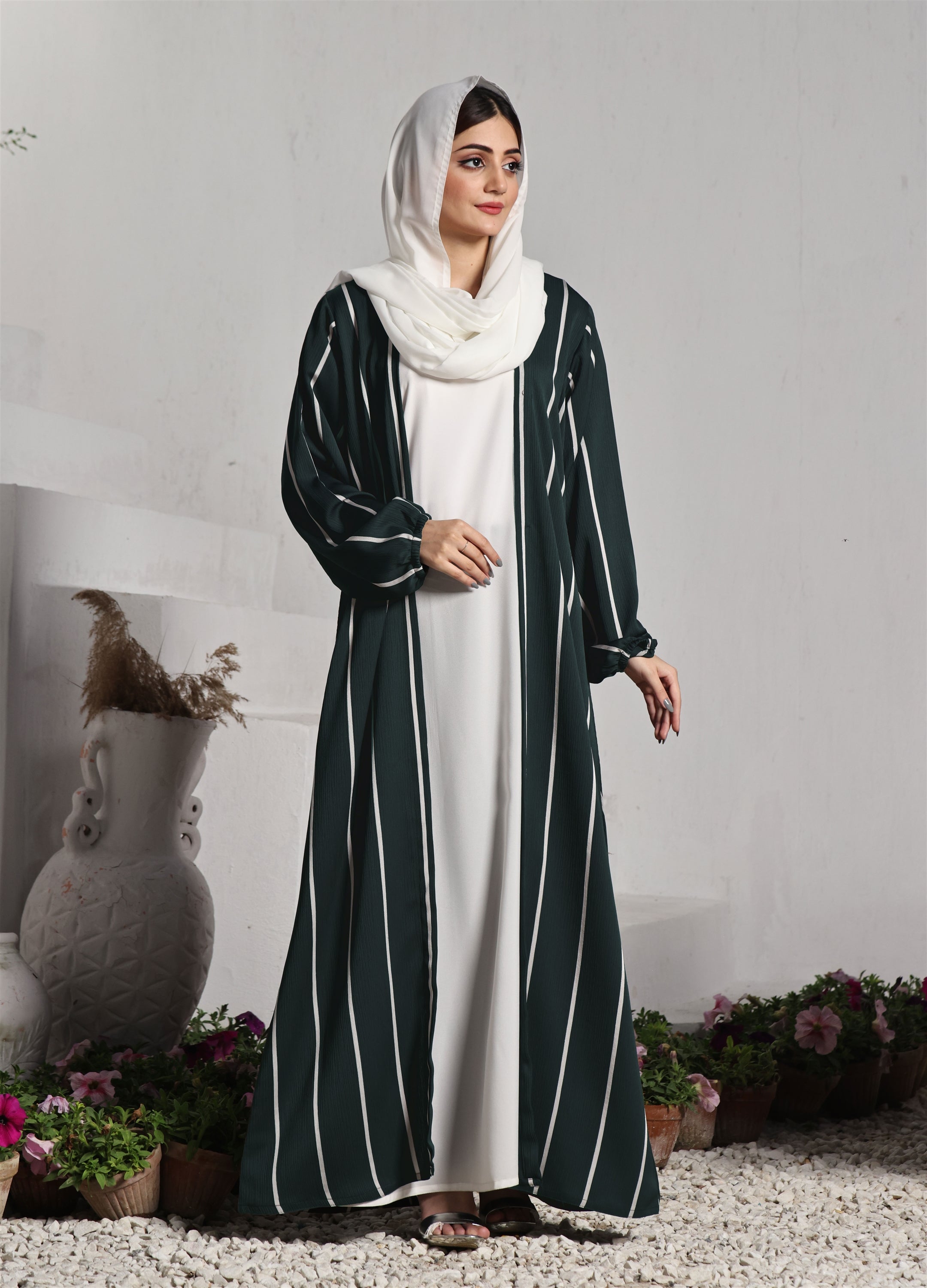 Front Close Double Breast Zoom Green Abaya (0122-P-712)