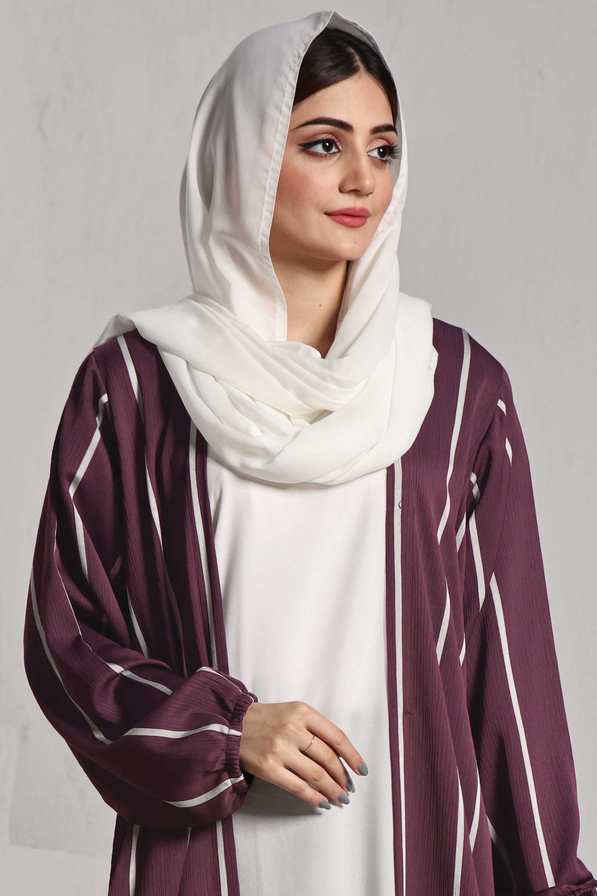 Front Close Double Breast Zoom Fabric Maroon Abaya (0122-P-712)