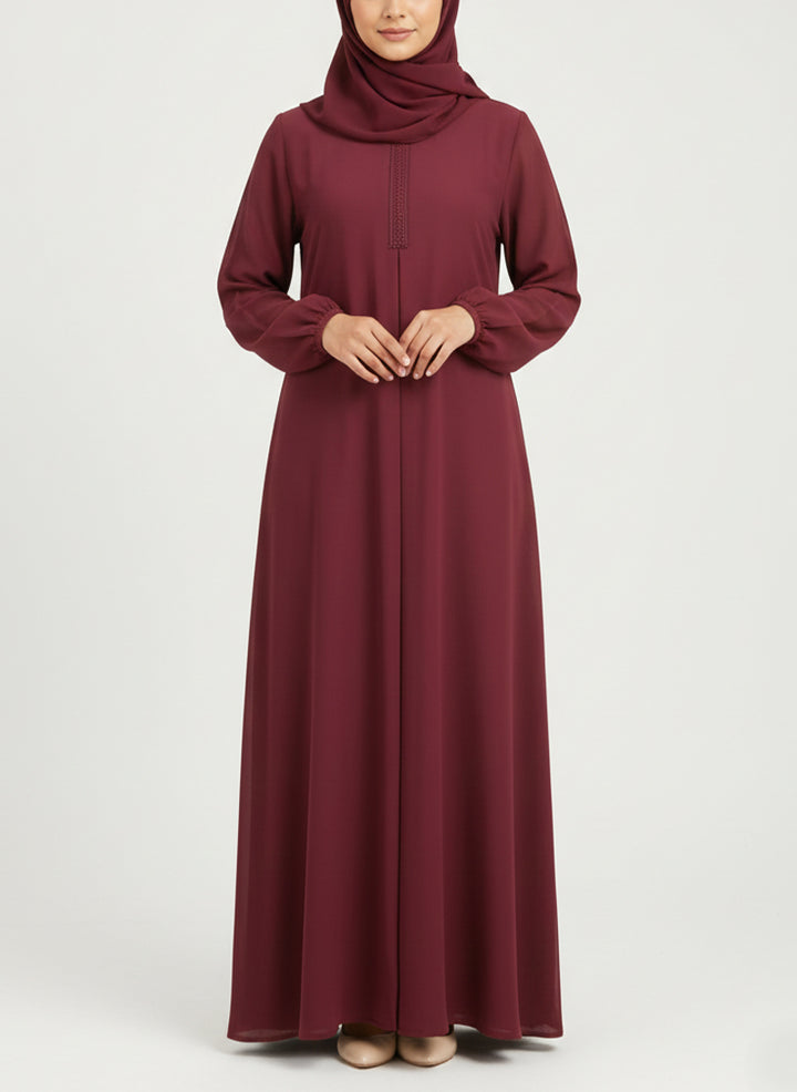 Arabis Maroon Classic Front-Close Abaya| 0120-RC-A628