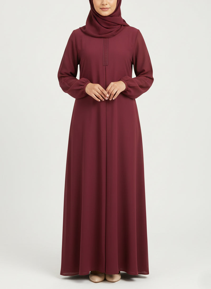 Arabis Maroon Classic Front-Close Abaya| 0120-RC-A628