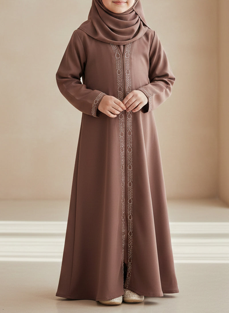 Chocolate Brown Front Open Nida Abaya