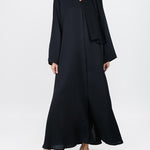 Black Front Open Moss Georgette Abaya - 0116-P Hijabulhareem