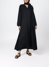 Black Front Open Nida Fabric Abaya - 0116-P Hijabulhareem