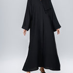 Black Hidden Placket Front Open Georgette Abaya 0116-PR-MANJAN Hijabulhareem