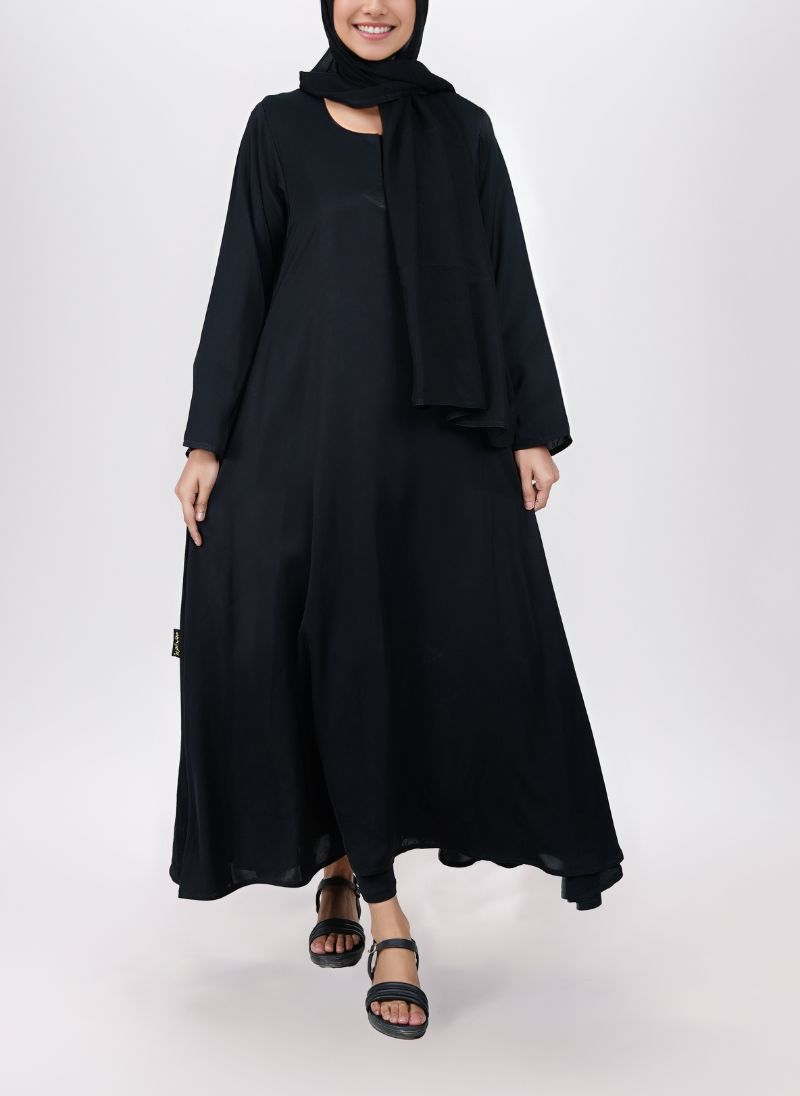 Black Pull Over Abaya - 0120-P-Big Flair Hijabulhareem