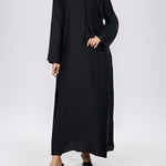 Black Wool Peach Plain Round Neck Front Close Abaya - 0120-P Hijabulhareem