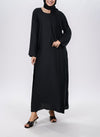 Black Wool Peach Plain Round Neck Front Close Abaya - 0120-P Hijab-ul-hareem