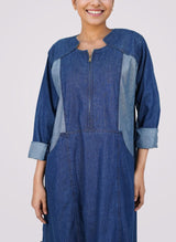 Denim Front-Close Zipper Abaya - 0119-R-981 Hijabulhareem