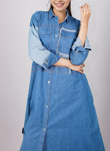 Flap Pocket Denim Abaya - 0119-R-192 Hijabulhareem
