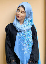 Floral Printed Hijab-Blue Hijabulhareem