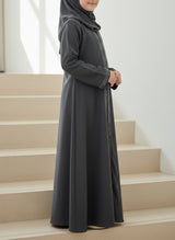Slate Elegance Front-Open Abaya