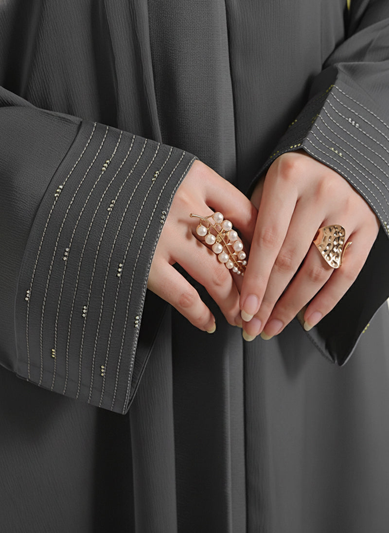 Intricate Stone & Thread Work Sleeves Abaya | 0116-RC-1117
