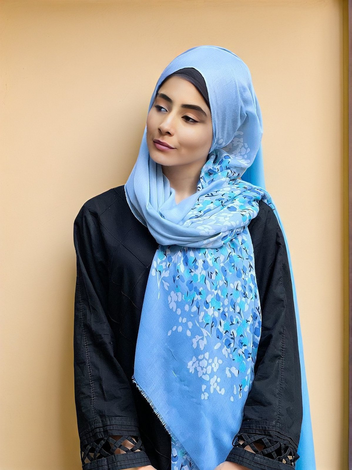 Floral Printed Hijab-Blue