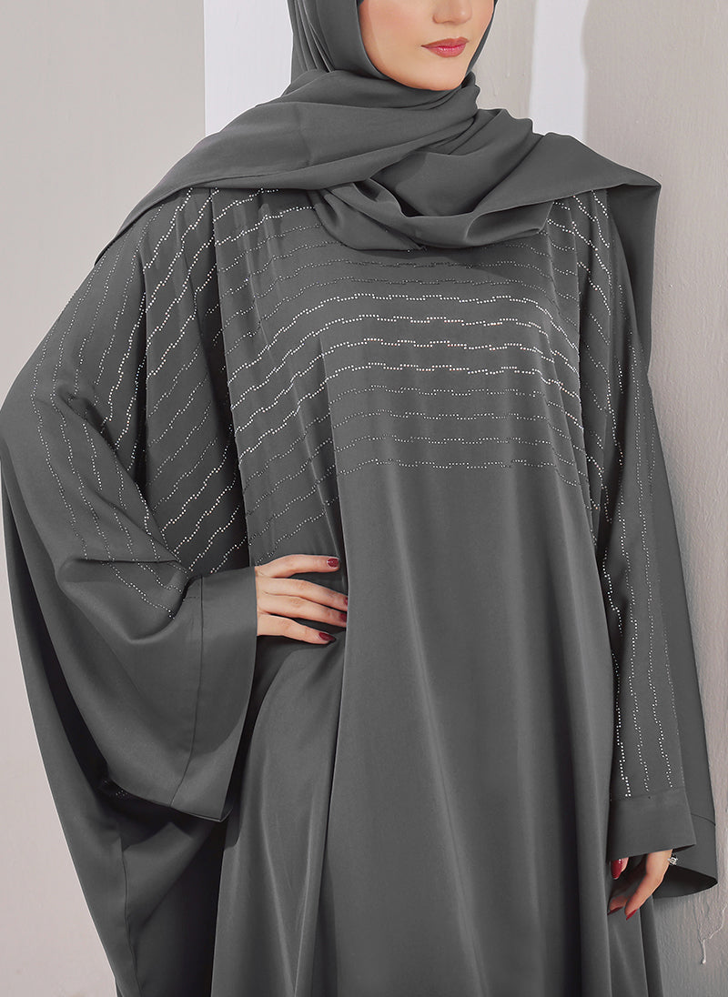 Grey Stone Work Jilbab - JILBAB-C-1021