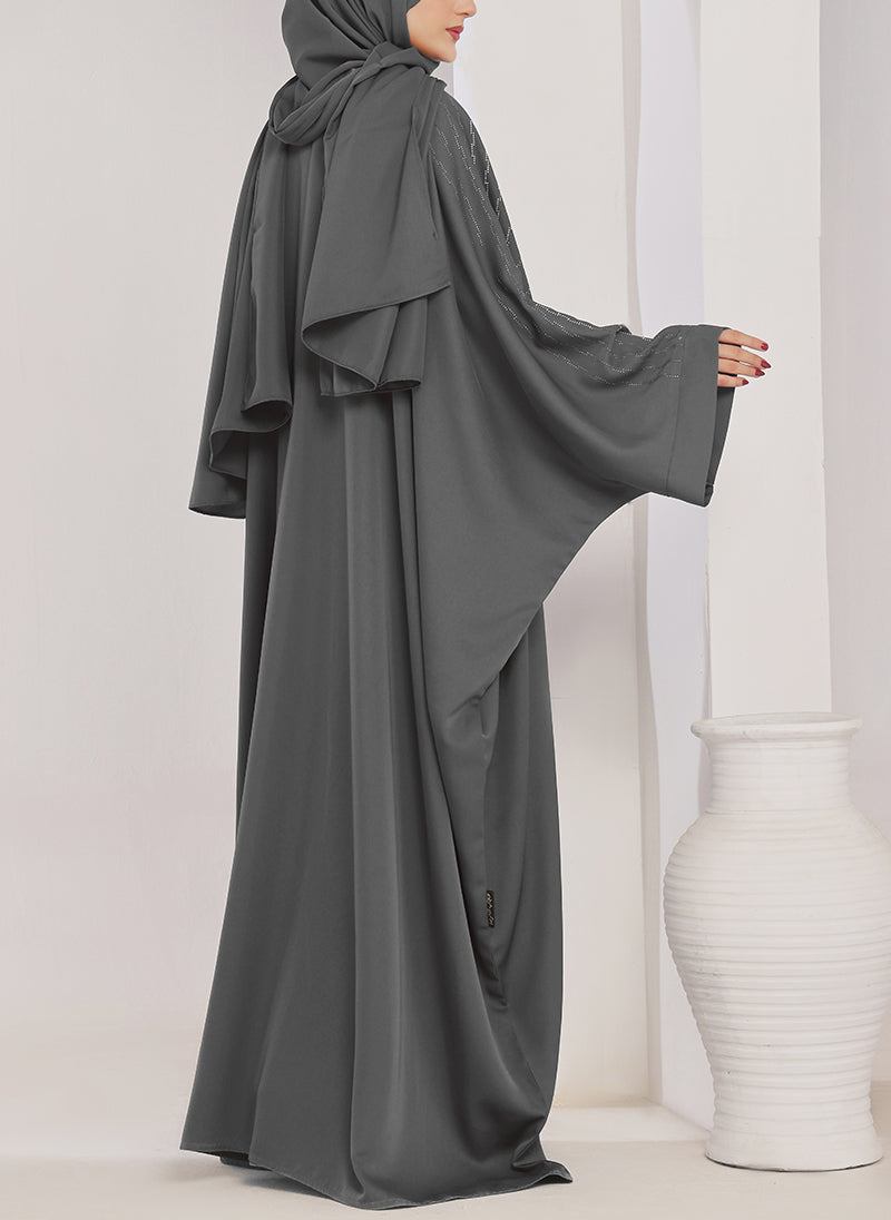 Grey Stone Work Jilbab - JILBAB-C-1021