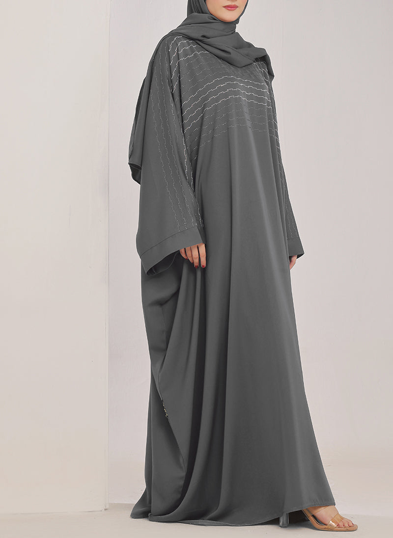 Grey Stone Work Jilbab - JILBAB-C-1021