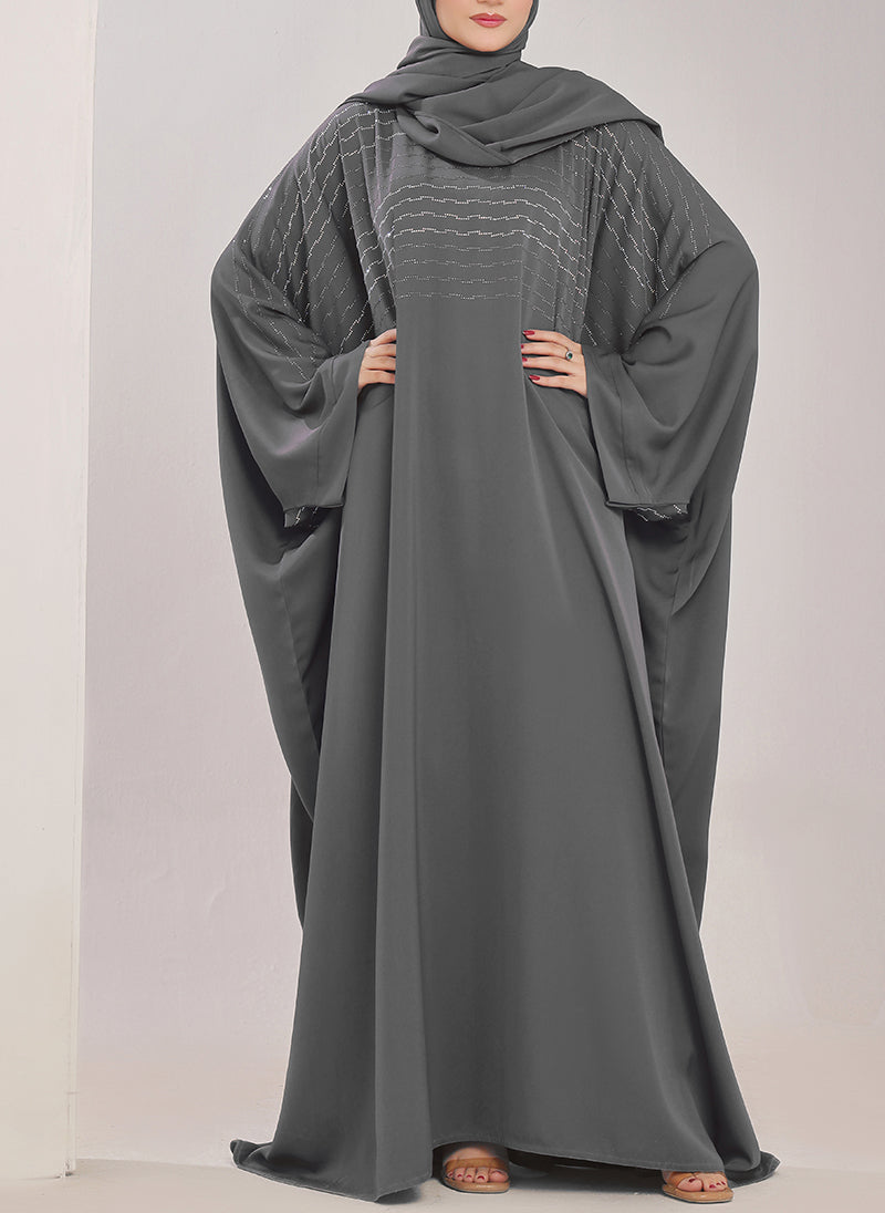 Grey Stone Work Jilbab - JILBAB-C-1021