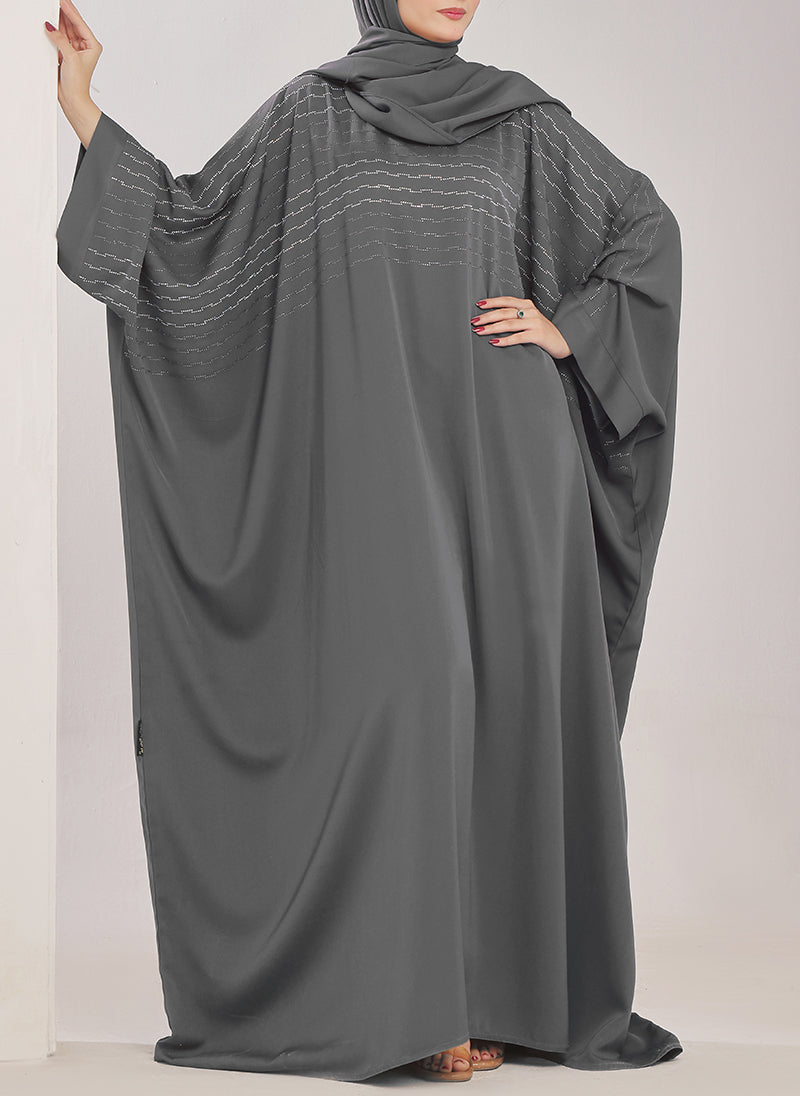 Grey Stone Work Jilbab - JILBAB-C-1021