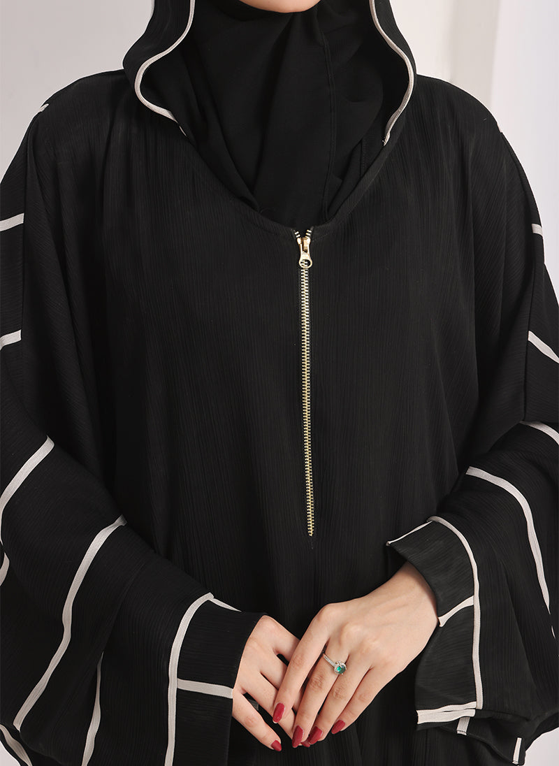 White Stripe Hooded Jilbab - JILBAB-R-1001