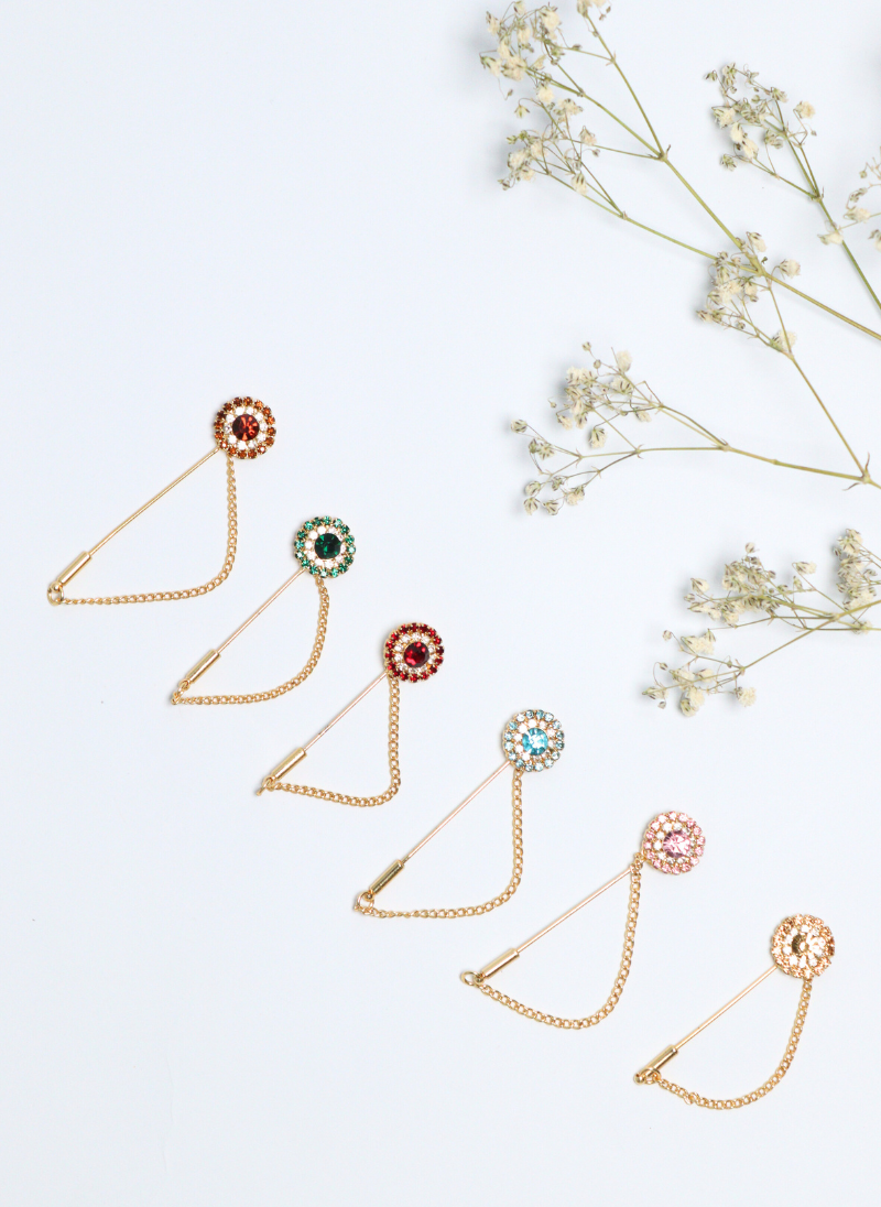 Multi Color Stone Golden Chain Pins Hijabulhareem