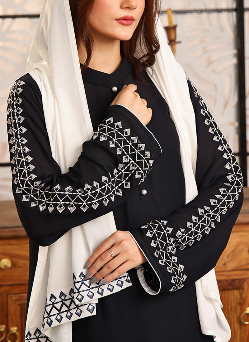 Double Georgette Embroidered Abaya Noir Blue 0119-K-754