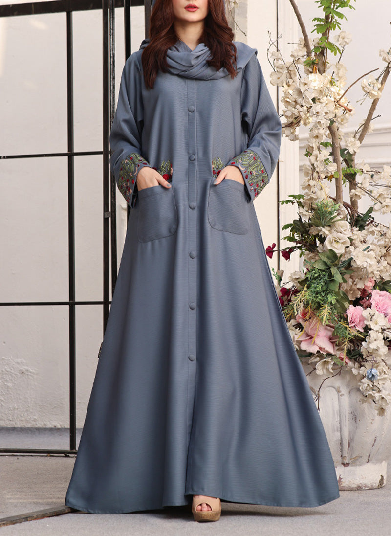 Front Open Embroidered Abaya Misty 0118-K-752