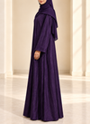 Aubergine Purple Zari Stripe Front Open Abaya | 0116-PR-1223