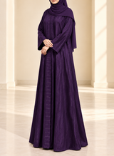 Aubergine Purple Zari Stripe Front Open Abaya | 0116-PR-1223