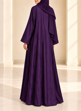 Aubergine Purple Zari Stripe Front Open Abaya | 0116-PR-1223