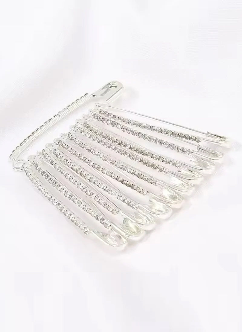 Silver Safety Pins Diamond Stone Hijabulhareem