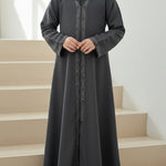 Slate Elegance Front-Open Abaya Hijabulhareem
