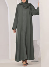 Stone Grey Thread Work Nida Abaya - 0116-R-1006 Hijabulhareem
