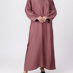 Tea Pink Nida Plain Round Neck Front Close Abaya - 0120-P Hijabulhareem