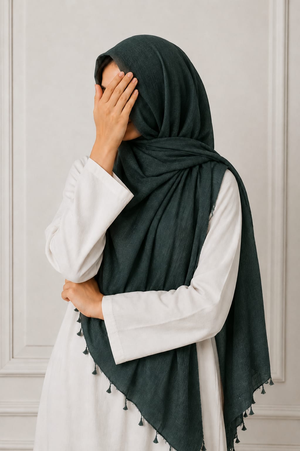TurkishTexturedLawnHijab_DarkGreen1 - Hijab ul hareem