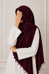 TurkishTexturedLawnHijab_Darkmaroonn1 - Hijab Ul Hareem