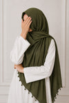 TurkishTexturedLawnHijab_OliveGreen - Hijab Ul Hareem